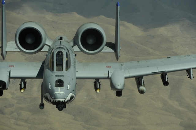 A U.S. Air Force A-10 Thunderbolt aircraft from Bagram Air Base flies a combat mission over Afghanistan June 14, 2009.  (U.S. Air Force photo by Staff Sgt. Jason Robertson/Released)
